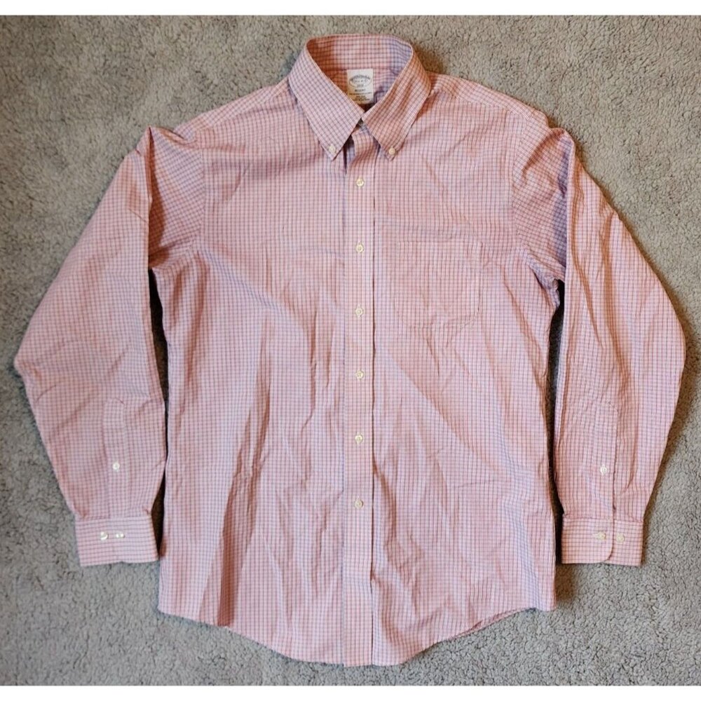 Brooks Brothers Regent Red White Gingham Long Sleeve Button Down Shirt Size 15.5